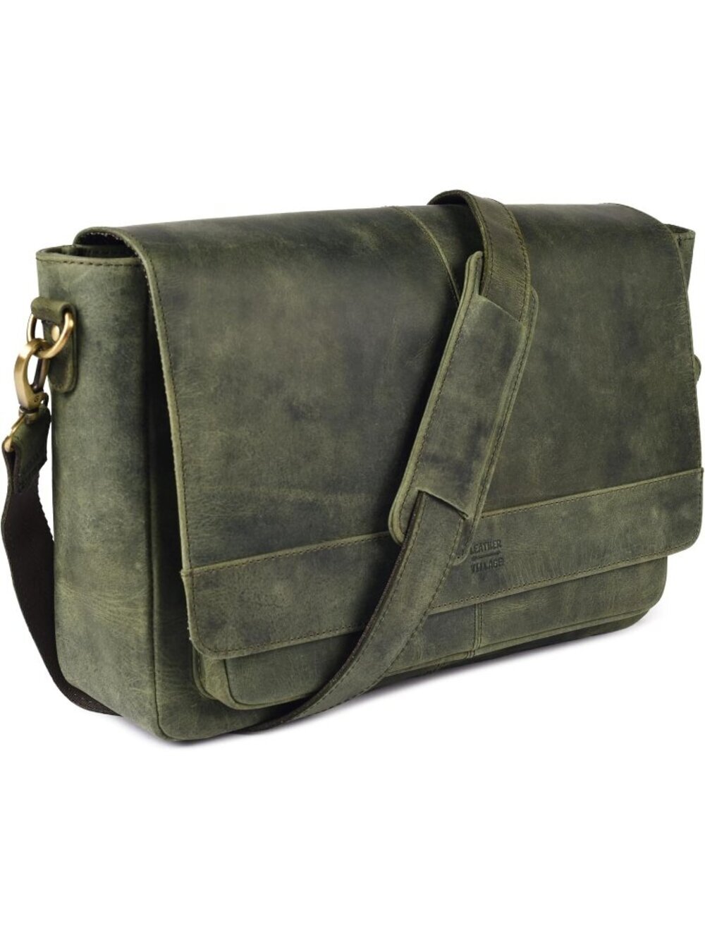 Men's Green 15.5" Handmade Satchel Vintage Leather Messenger Bag Daily Use
